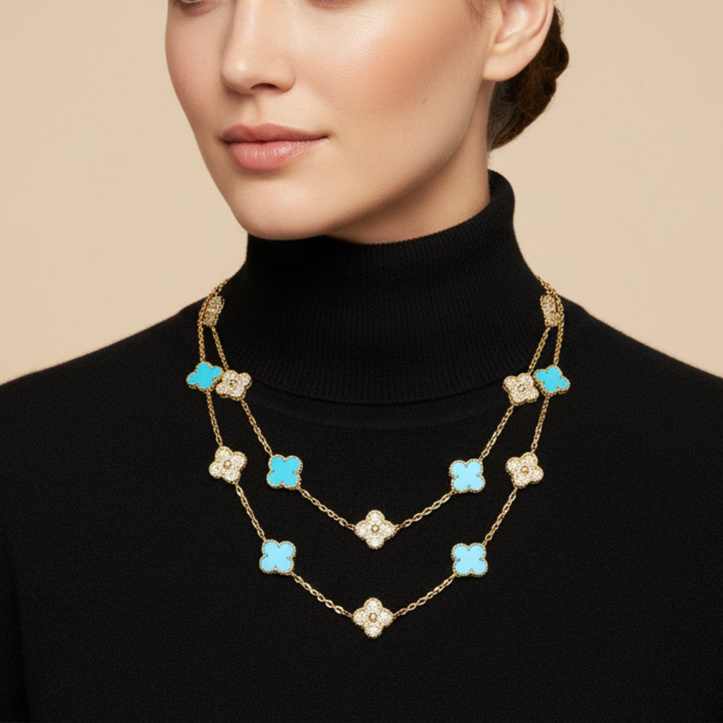 Van Cleef & Arpels Vintage Alhambra Turquoise 20 Motifs Long Necklace