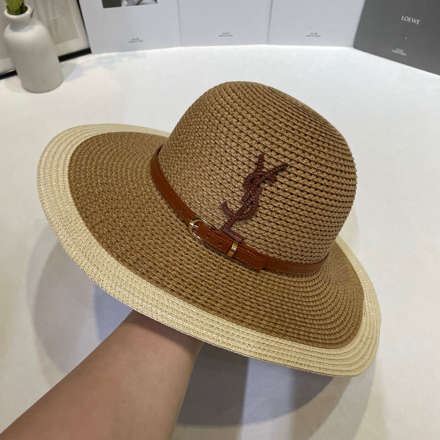 SAINT LAURENT Raffia Wide Brim Sun Hat