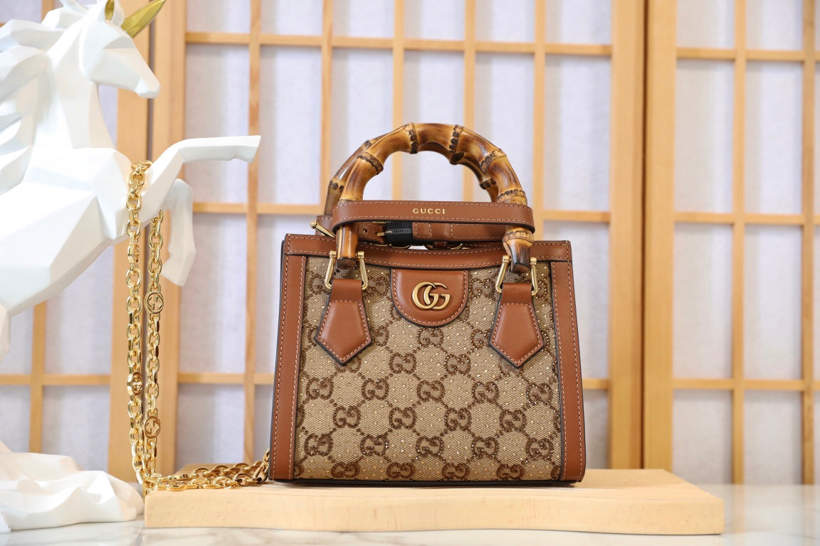 Gucci Diana Crystal Bamboo Top Handle Bag-675800